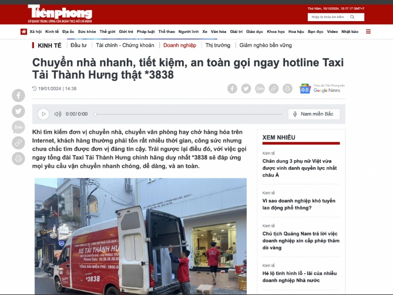 Ra mắt số hotline *3838 giúp khách hàng tránh được Taxi Tải Thành Hưng giả mạo