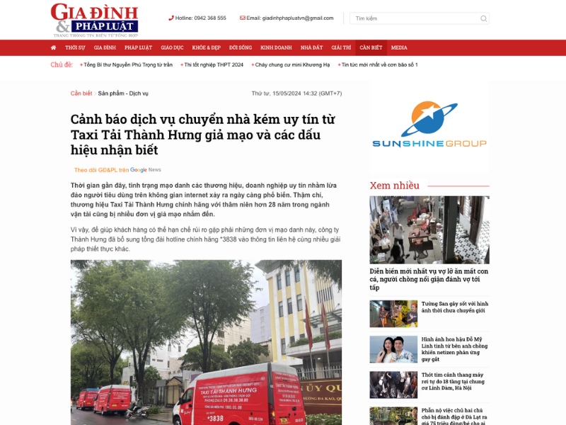 Cảnh báo người dùng về các dịch vụ giả mạo thương hiệu Taxi Tải Thành Hưng