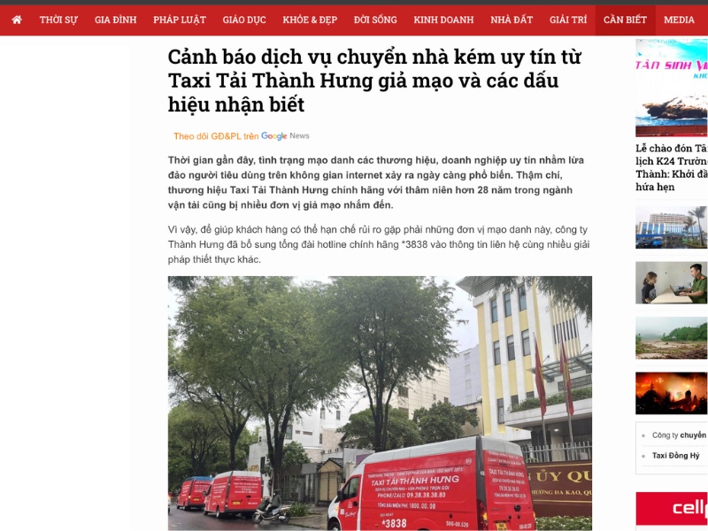 Các bài viết cảnh báo và giúp nhận biết dịch vụ Taxi Tải Thành Hưng giả mạo