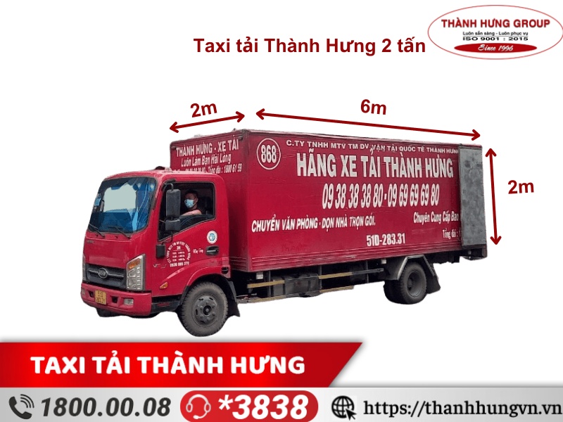 Cho thuê xe tải Quận 2 VEAM vt260 2 tấn, kích thước: 6m x 2m x 2m, thùng kín