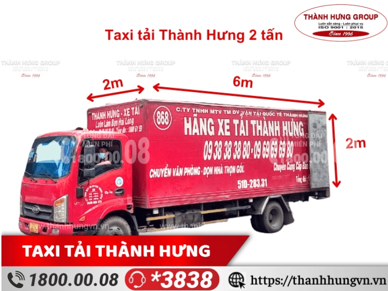 Cho thuê xe tải Quận 6 VEAM vt260 2 tấn, kích thước: 6m x 2m x 2m, thùng kín