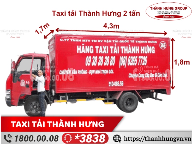 Cho thuê xe tải Quận 6 ISUZU 2 tấn, kích thước: 4,3m x 1,7m x 1,8m, thùng kín