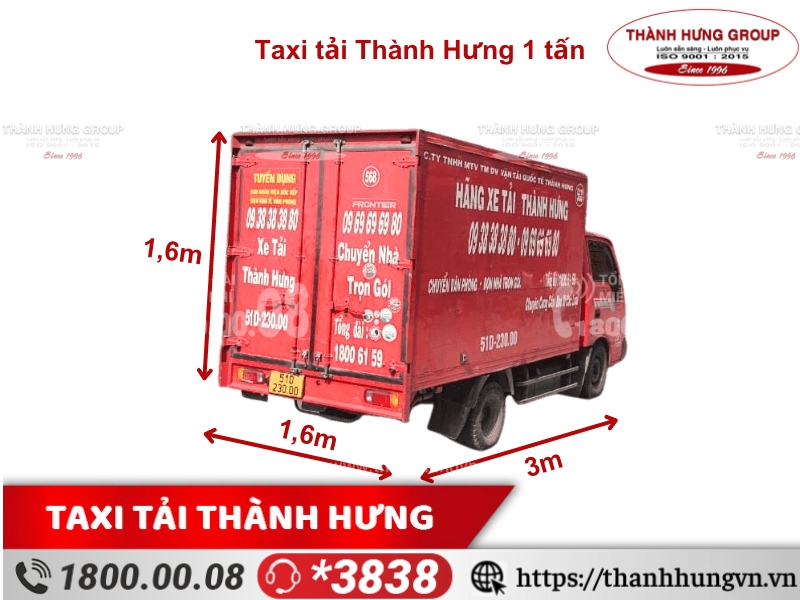 Cho thuê xe tải Quận 6 THACO FRONTIER 1 tấn, kích thước 3m x 1,6m x 1,6m, thùng kín